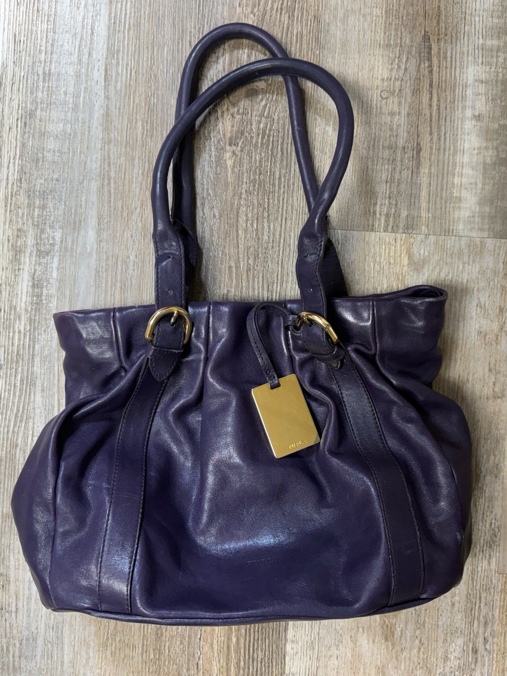 Furla Deep Purple Leather Shoulder Bag with Gold Hardware